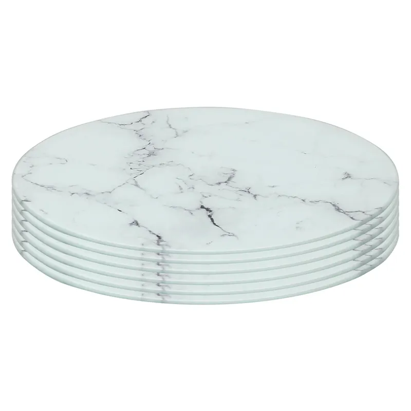 6x Round Glass Placemats - 30cm Marble Effect Dining Table Place Mats