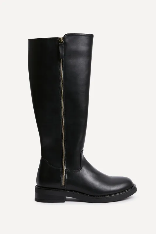 Roam Black Faux Leather High Leg Boot - Linzi