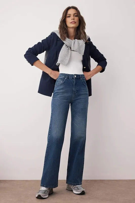High Waist Classic Wide Leg Jeans - WOVCOR