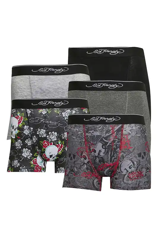5 Pack Cotton Rich Stretch Boxers with Elastic Waistband Underwear - Ed Hardy