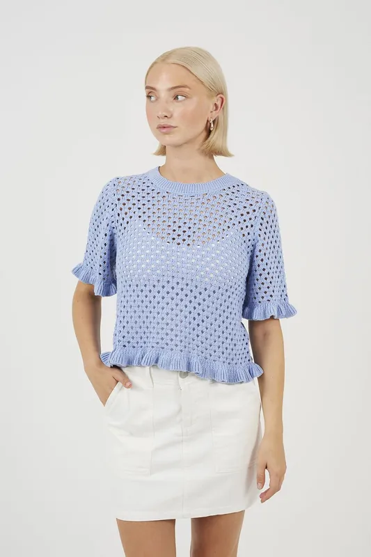 Open Knit T Shirt With Frill Hem - Brave Soul