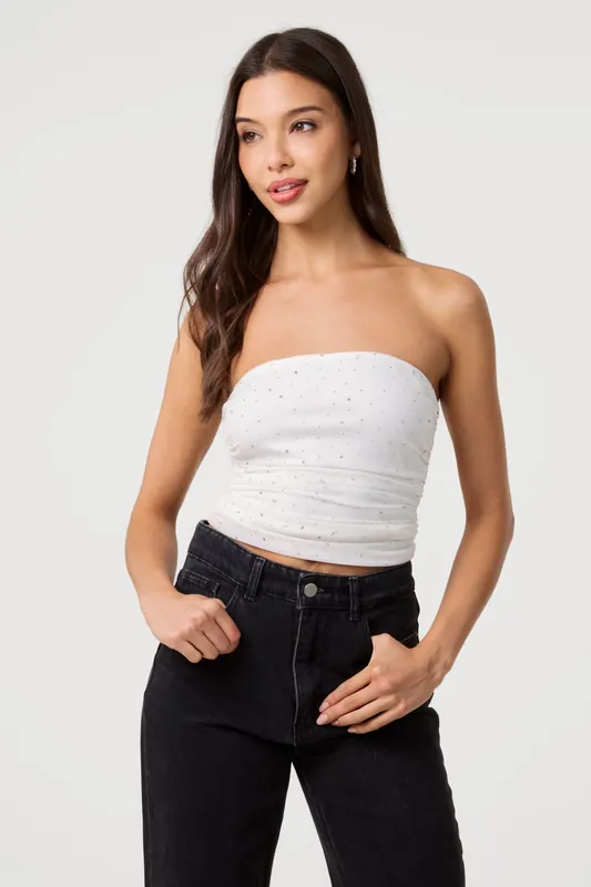 Ivory Diamante Bandeau Top - Pink Vanilla