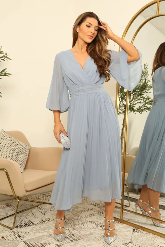 Chiffon Pleated Wrap Dress - DOUBLE SECOND