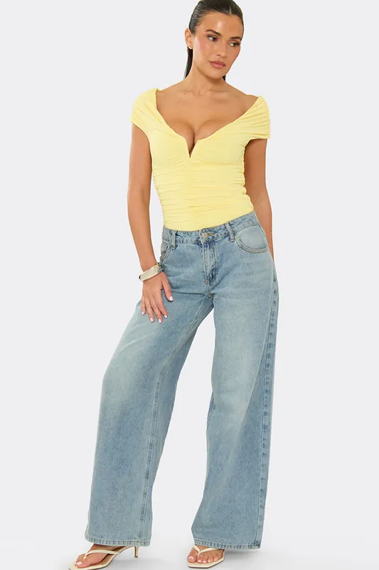 Short Sleeve Off The Shoulder Ruched Bodysuit - EGO