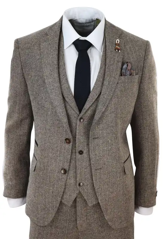 3 Piece Tweed Suit Vintage Harringbone 1920s Retro Peaky Blinders - Infinity Leather