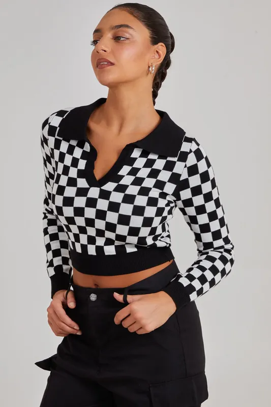 Notch Collar Checkered Top - Pink Vanilla