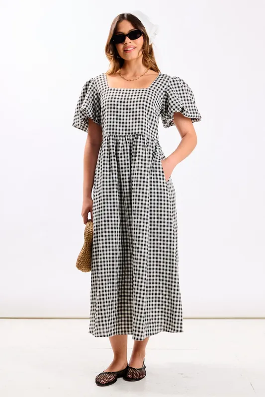 Black Gingham Midi Dress - Needs No Label