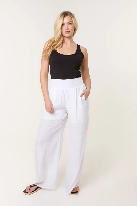 White Shirred Trousers - Blue Vanilla