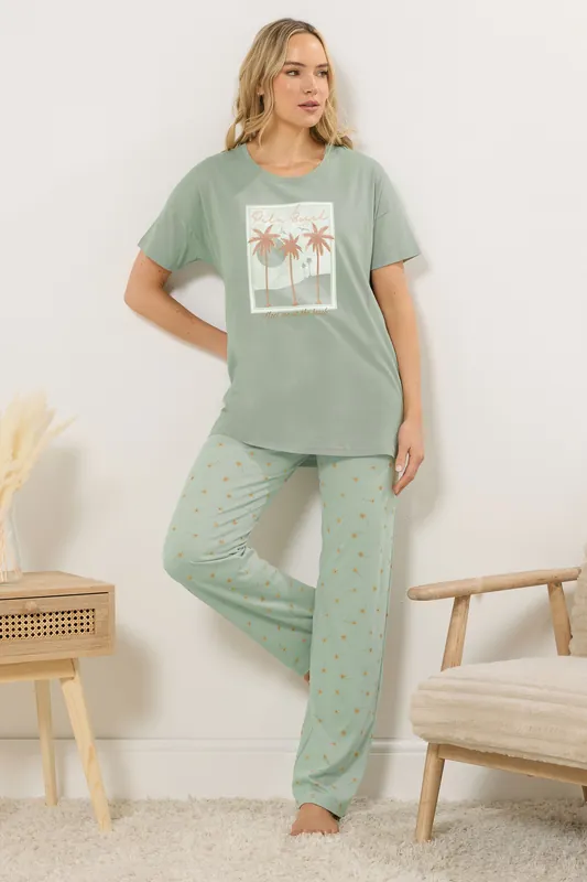 Tall 'Palm Beach' Slogan Pyjama Set - Long Tall Sally