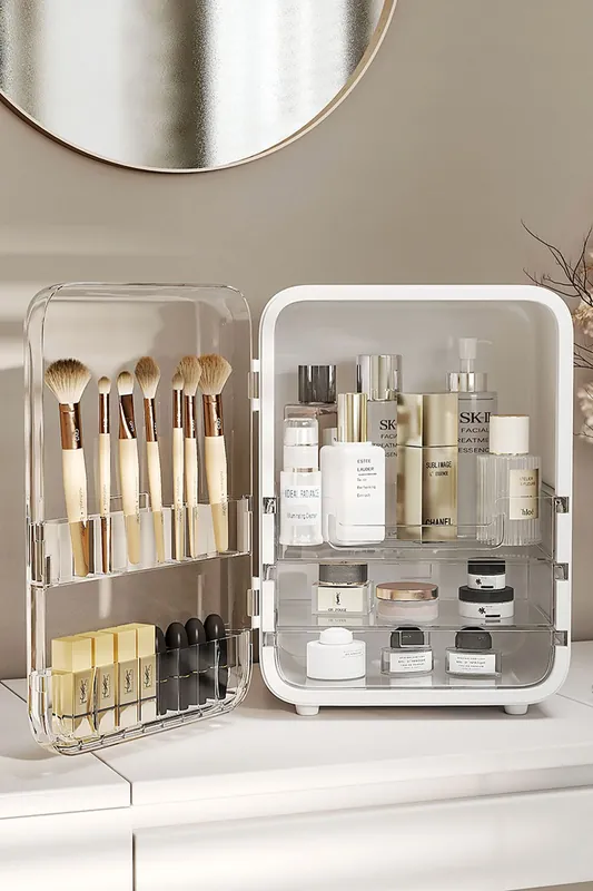 Large Cosmetic Organizer Skincare Display Box with Makeup Mirror - Living and Home