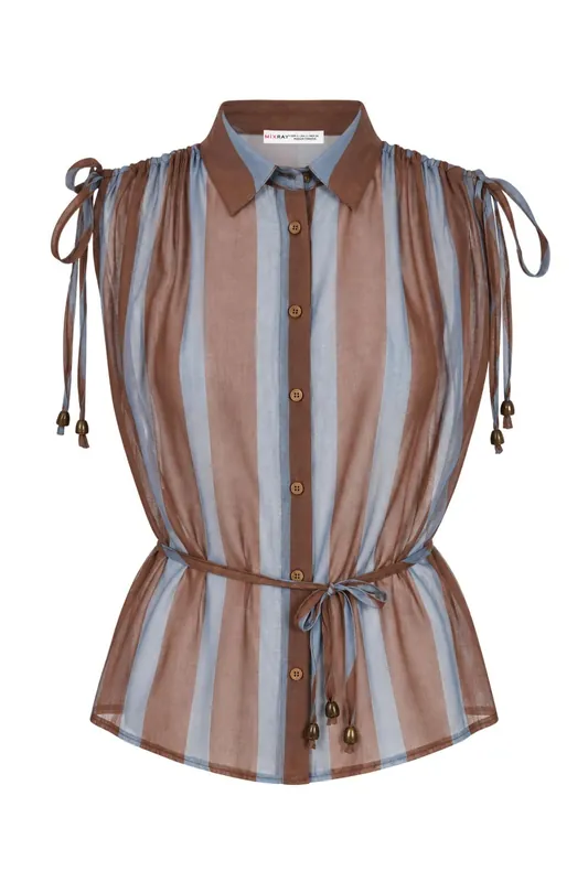 Striped Tie Detail Sleeveless Button-Up Shirt