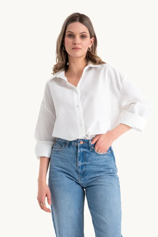 Lace Up Back Long Sleeve Oversized Shirt - Hiccup