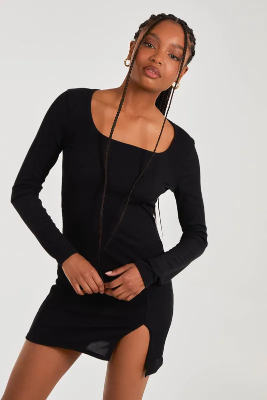 Long Sleeve Ribbed Dress - Pink Vanilla