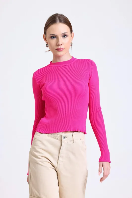 Crew Neck Ribbed Sweater - Hiccup
