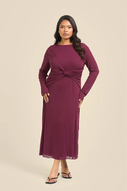 Curve Twisted Bodice Midi Dress In Knitted Textured Jersey - FASHION-SZN
