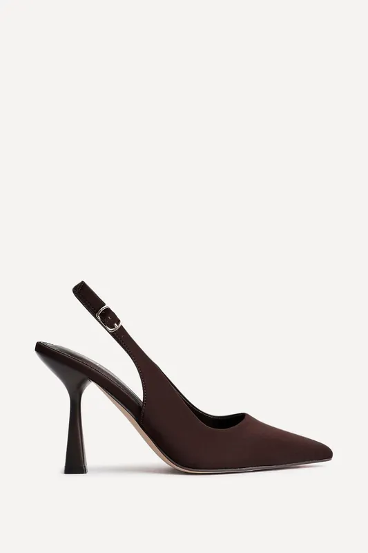 Una Brown Lycra Sling Back Court Heel - Linzi