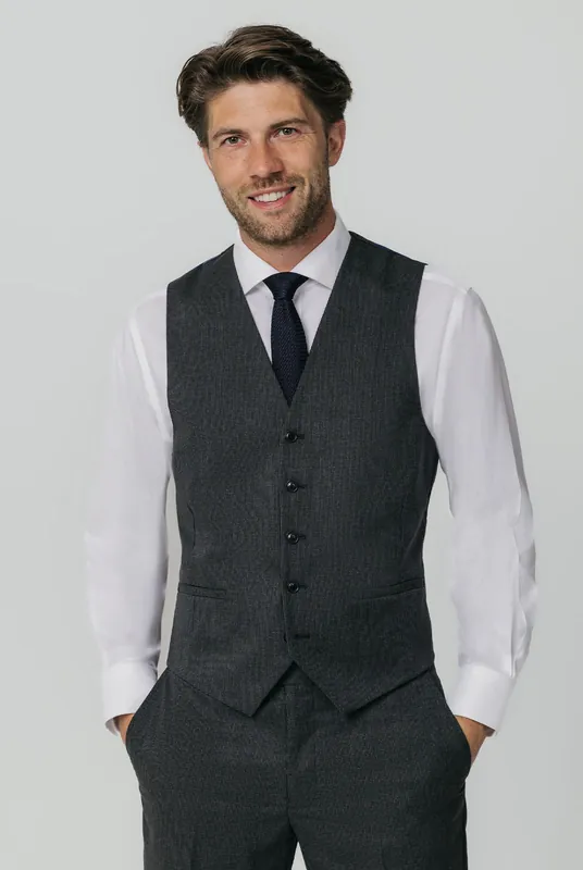 Charcoal Puppytooth Check Waistcoat - Dobell