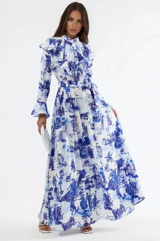 Printed Frilly Maxi Dress - MSN Collection