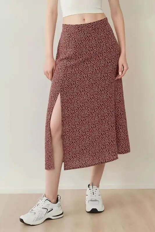 Floral High Waist Midi Skirt - Hiccup