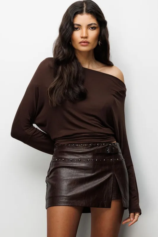 Asymmetrical Collar Slim Fit Crop Blouse with Cut Out - MixRay
