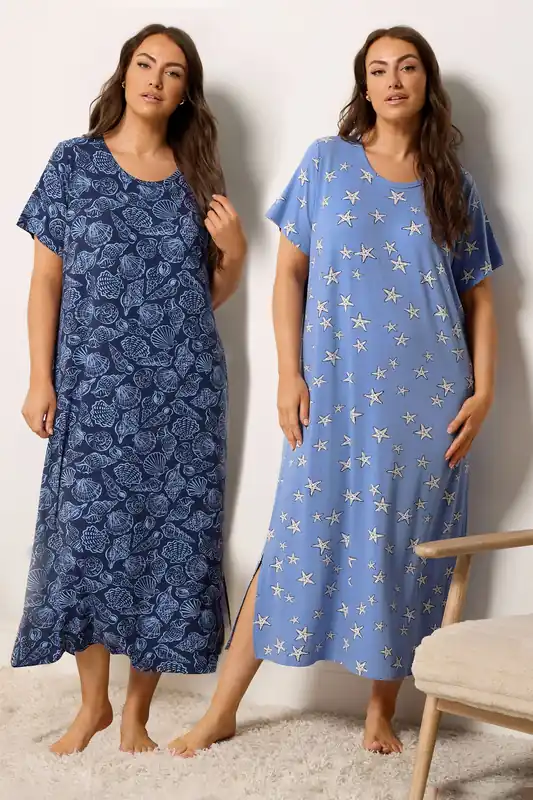 2 Pack Printed Midaxi Nightdresses - Yours