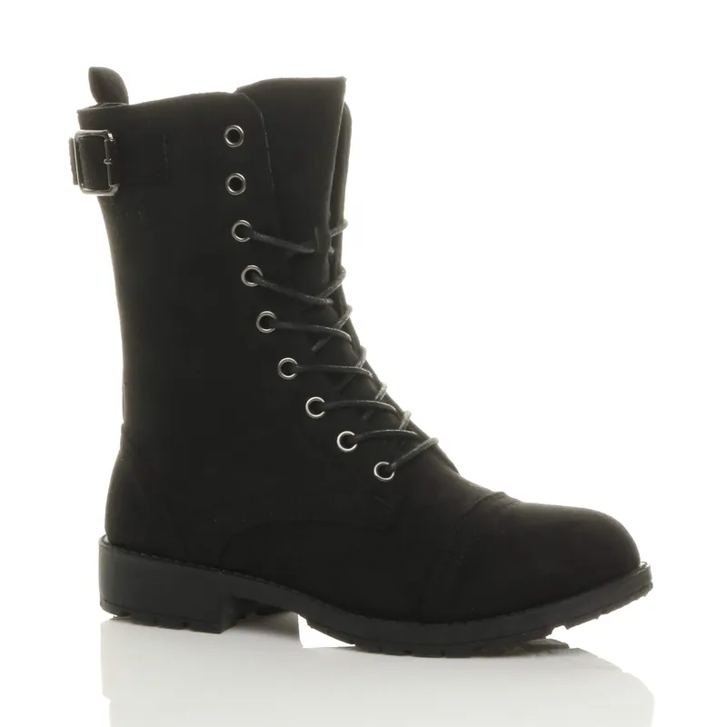 Lace Up Buckles Military Biker Ankle Boots - AJVANI