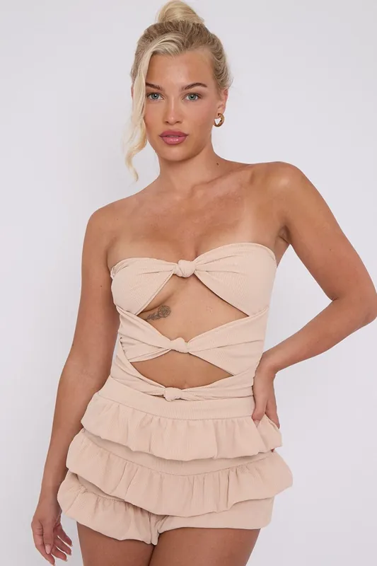 Ruffle Skirt Skort and Cut Out Knot Front Bandeau Co-ord Set
