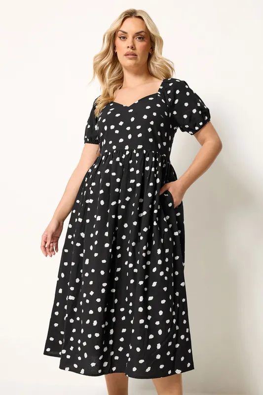 Polka Dot Puff Sleeve Linen Dress - Yours