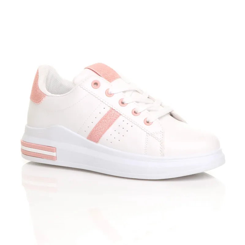 Low Heel Lace Up Glitter Chunky Trainers - AJVANI