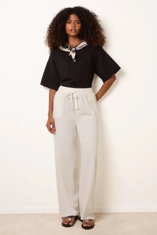 White Elastic Waist Trousers - Blue Vanilla