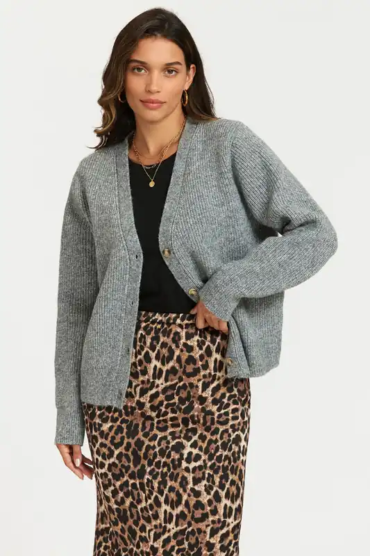Little Heart Embroidery Cardigan Top In Grey - FS Collection