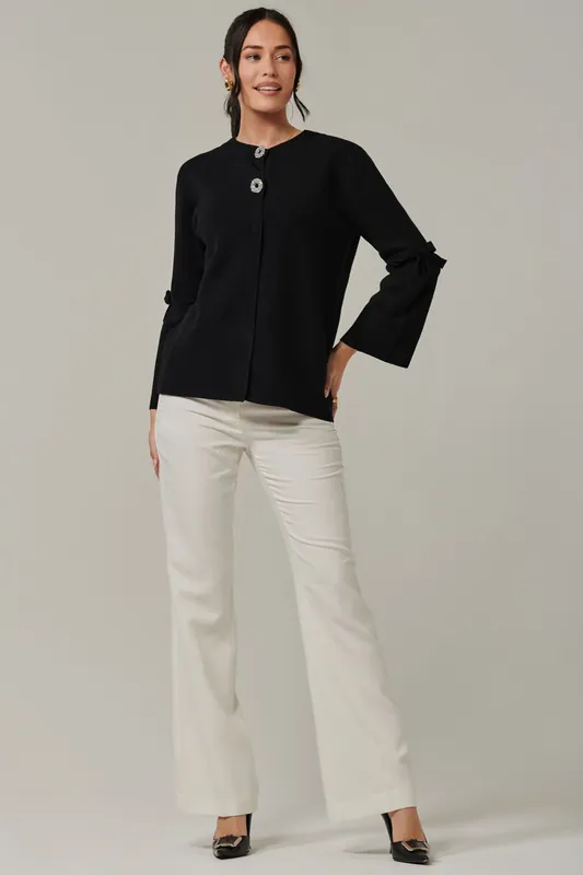 Button Bow Sleeve Knit Cardigan - Jolie Moi