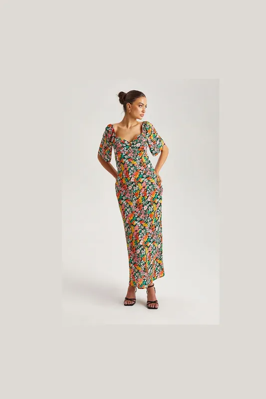 Floral Angel Sleeve Midi Dress - Urban Bliss