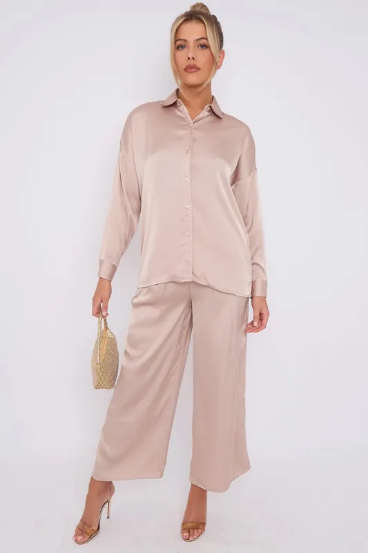 Champagne Brushed Satin Trousers - Love Sunshine