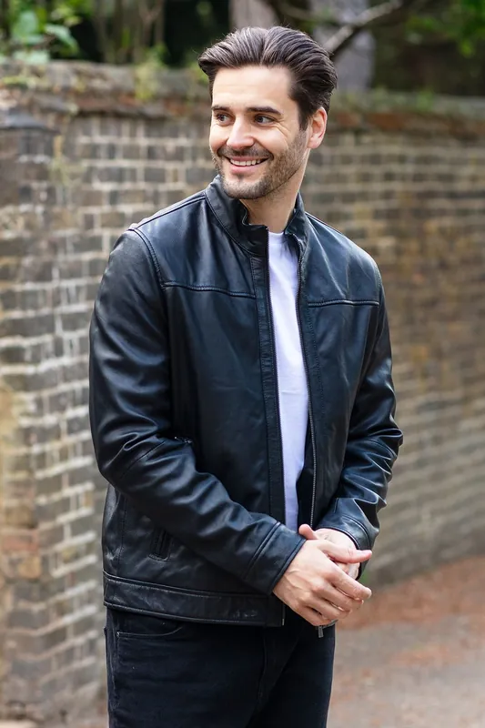 Strada Nera' Real Leather Mandarin Collar Zip-Up Casual Jacket