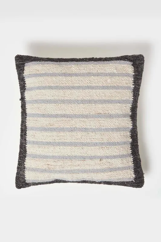 Veria Handwoven Grey Stripe Kilim Cushion - Homescapes