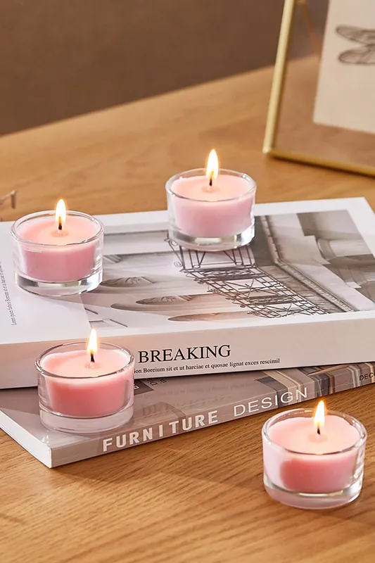 6Pcs Pink Vegetable Wax Scented Candle Set, Floral - SHEONLY