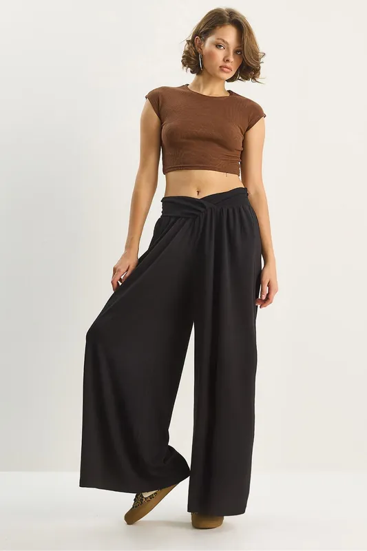 Arched Waist Palazzo Pants - Bianco Lucci