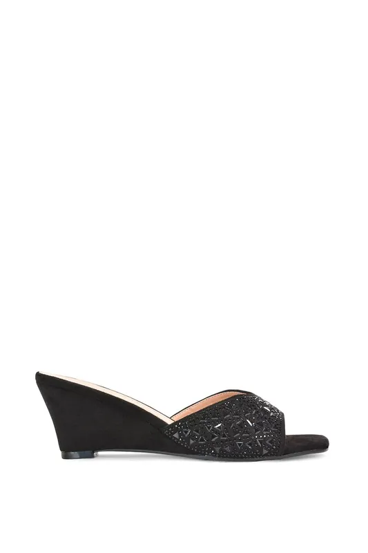 Georgia' Slip On Peep Toe Wedges With Crystals And Studs - XY London