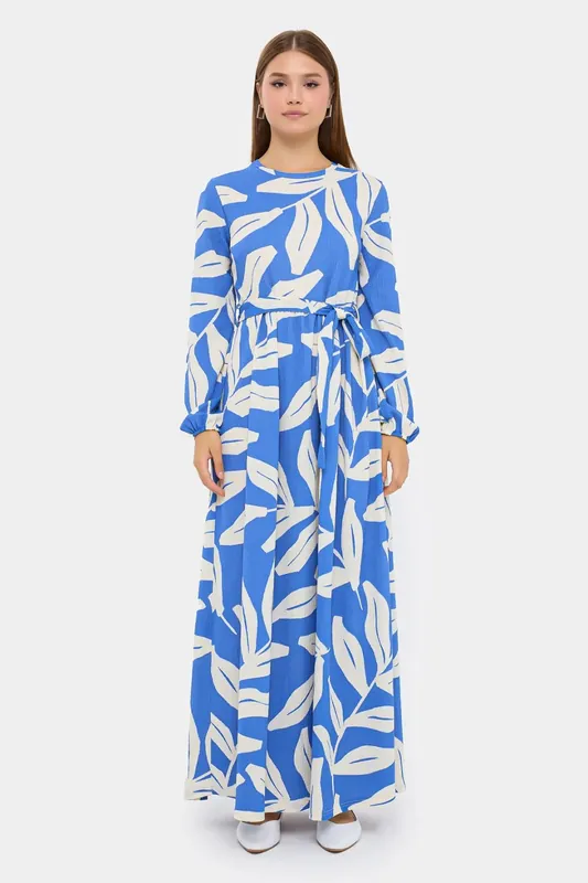 Abstract Print Maxi Dress with Long Sleeves - Hiccup