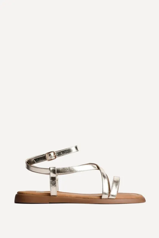Valor Gold Strappy Flat Sandals - Linzi