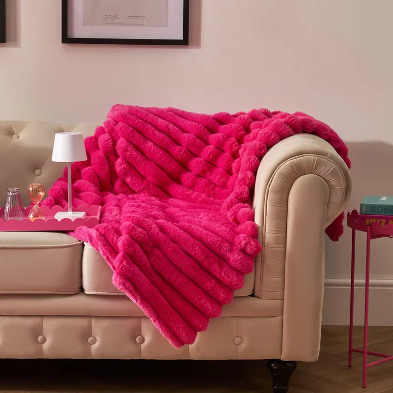 Jumbo Faux Fur Fleece Throw Ribbed Fluffy Blanket - OHS
