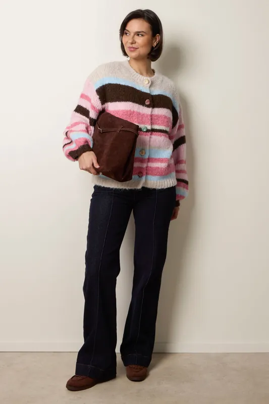 Multi Striped Knit Cardigan - Blue Vanilla