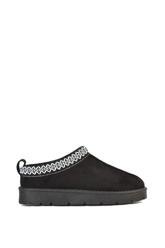 Vicky' Flat Aztec Ultra Mini Boots Slip On Slippers With No Faux Fur Lining - XY London