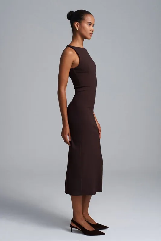 Sleeveless Midi Bodycon Dress With Slit - Dilvin