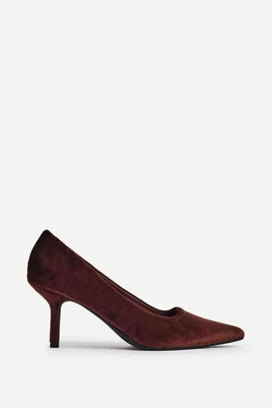 Kat Brown Velvet Classic Court Heels - Linzi