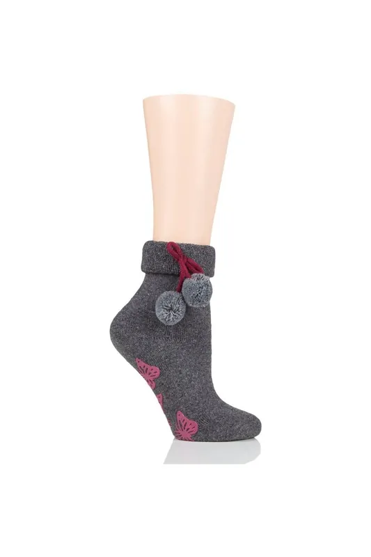 1 Pair Wool Mix Slipper Socks with Pompoms - ELLE