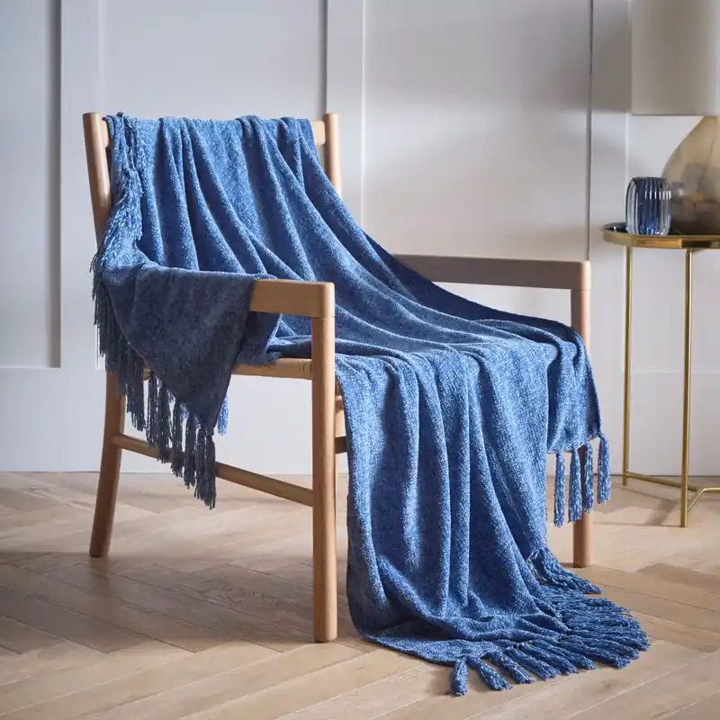 Malmo Textured Tassels Chenille Throwover Throw Blanket 127 x 152 cm - Portfolio Home