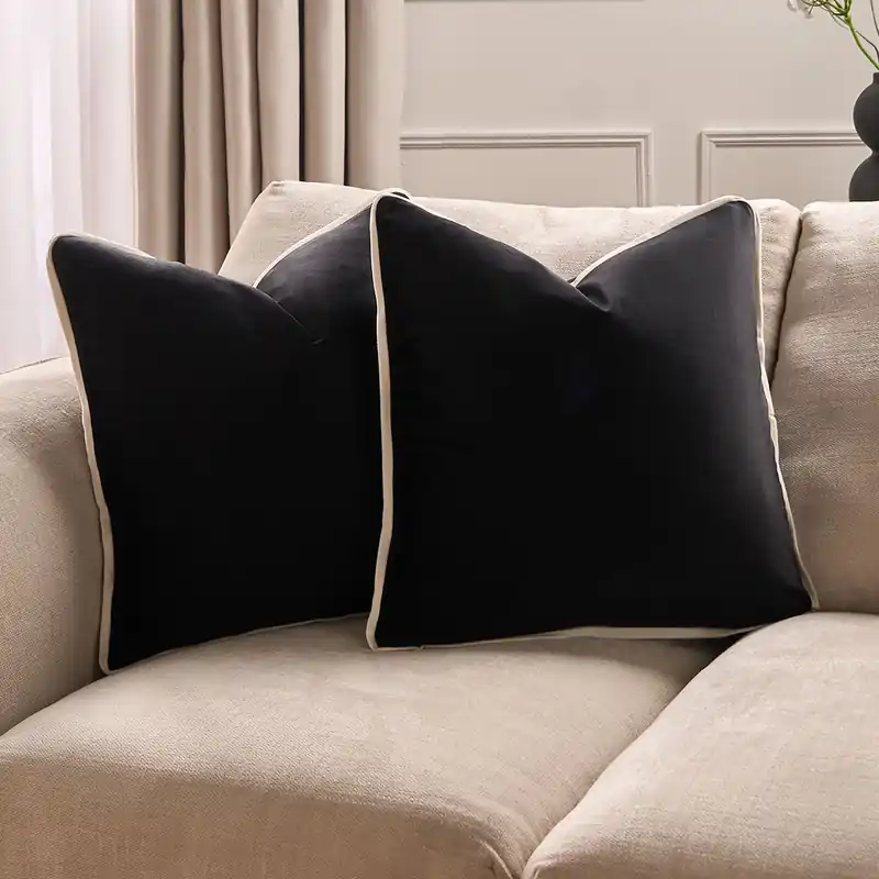 2 Pack Matte Velvet Piped Cushion Covers Home Decor Set - OHS