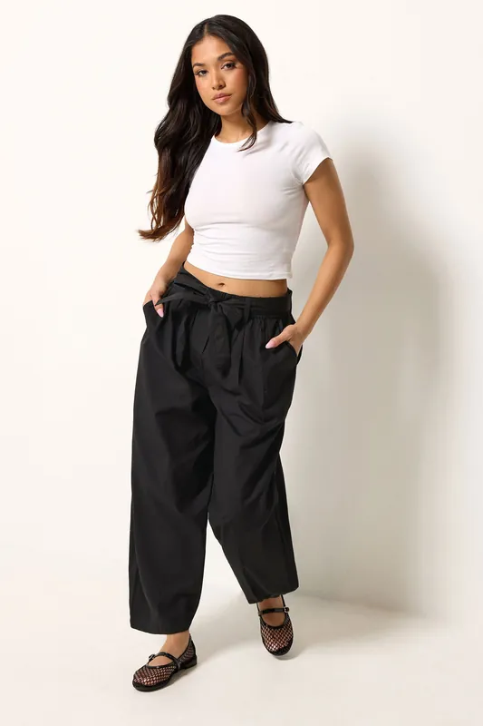 Petite Poplin Barrel Trousers - PixieGirl